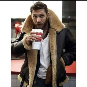 Men's Genuine Leather RAF Style Aviator Shearling Jacket NWT